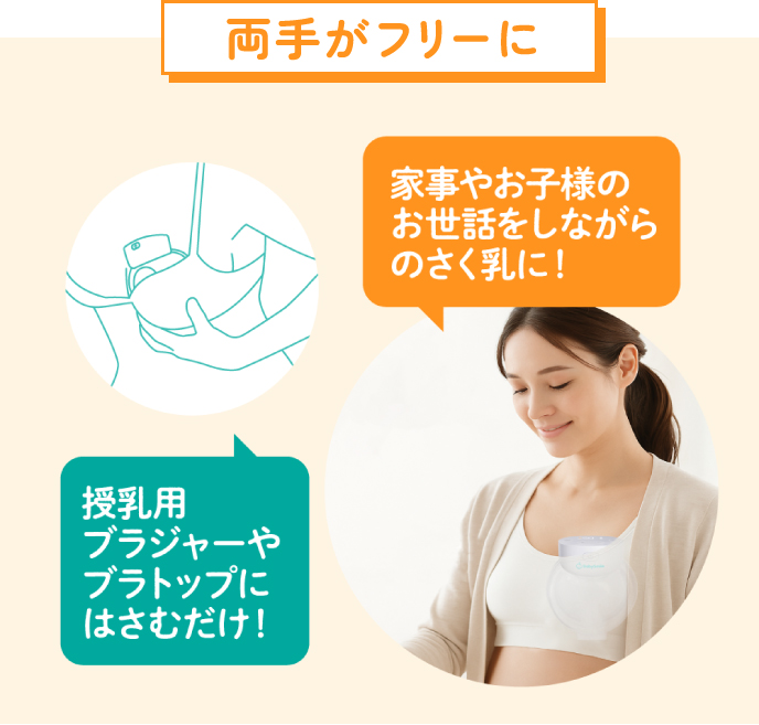両手がフリーに　授乳用ブラジャーやブラトップにはさむだけ！　家事やお子様のお世話をしながらのさく乳に！